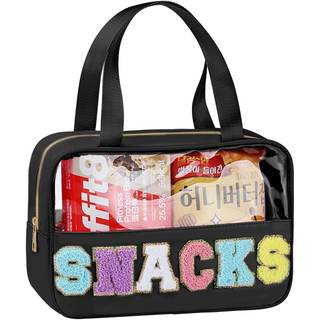 Snack Bag for Travel - Chenille Letter Clear Makeup Bag, Large Preppy Patch…