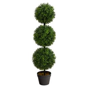 Nearly Natural 36 in Artificial Triple Ball Boxwood Topiary Tree with Pot | For…