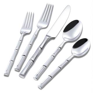 Silverware Set Stainless Steel Flatware Set 30 Pieces Cutlery Set Bamboo Handle Mirror…