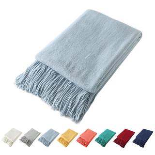 Homiest Pale Blue Knitted Throw Blanket with Fringe, 50x60 Inch |…