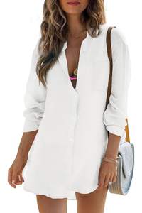 Womens Beach Cover Up Long Sleeve Button Down Swimsuit Bikini Coverup Shirt |…