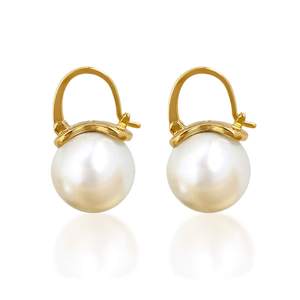 Owmell Elegant 925 Sterling Silver Pearl Drop Earrings For Women Large Size | Gold 12mm…