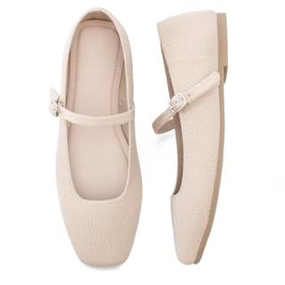 Soesyi Knit Flats for Women Square Toe Flats Casual Ballet Flats with…