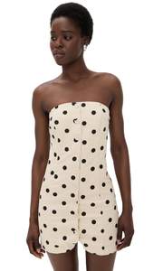 endless rose Women's Polka Dot Linen Strapless Dress Large Sand/Black