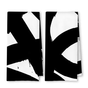 Abstract Black and White Kitchen Towels Set of 2, Modern Black and White Dish Tea Towels…